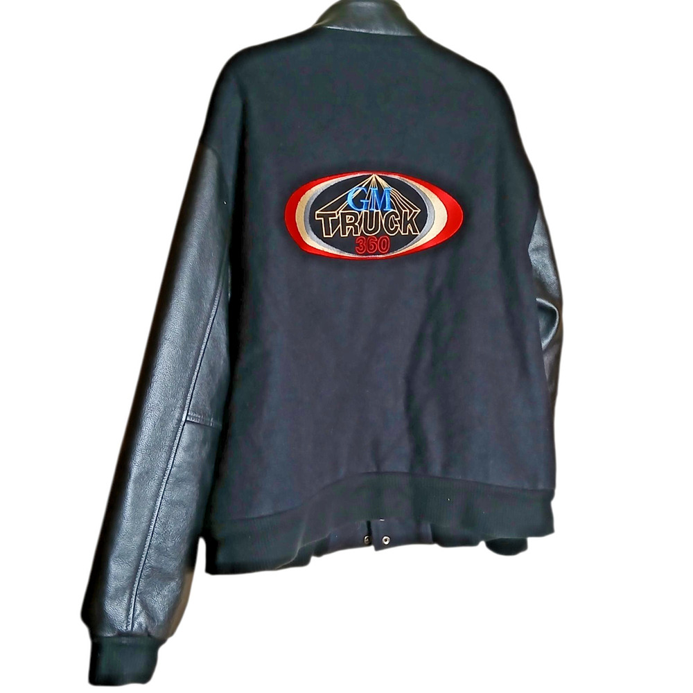 Vintage Mens XL GM Truck 360 Varsity‎ Jacket Black Leather Sleeves Full Snap - Picture 4 of 11